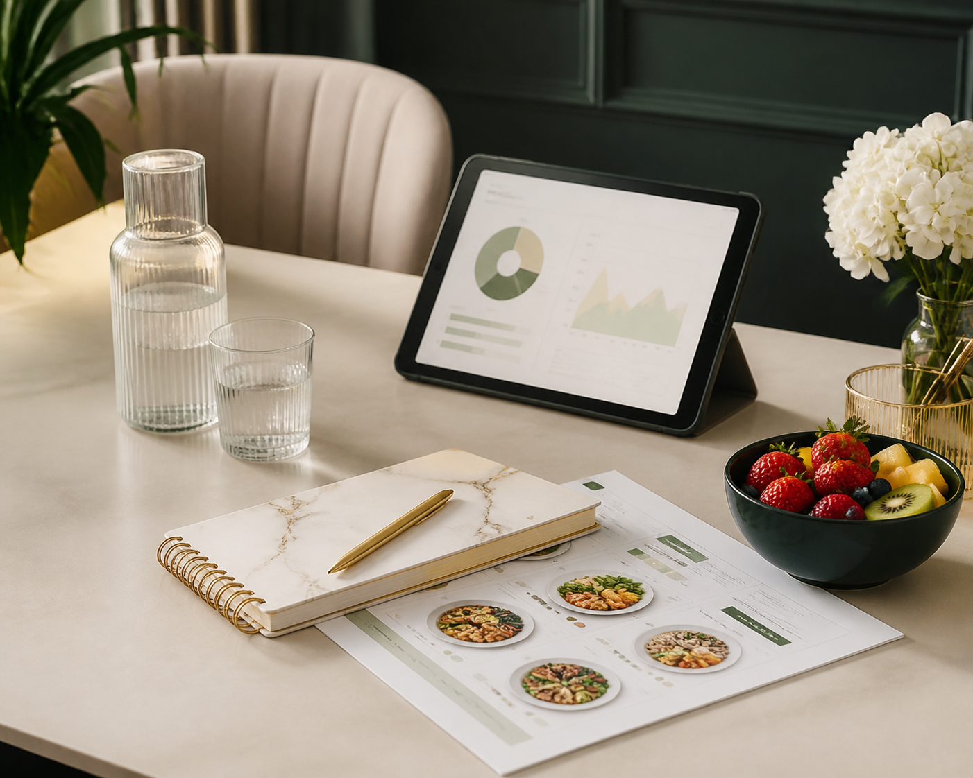 Premium nutrition consultation planning desk